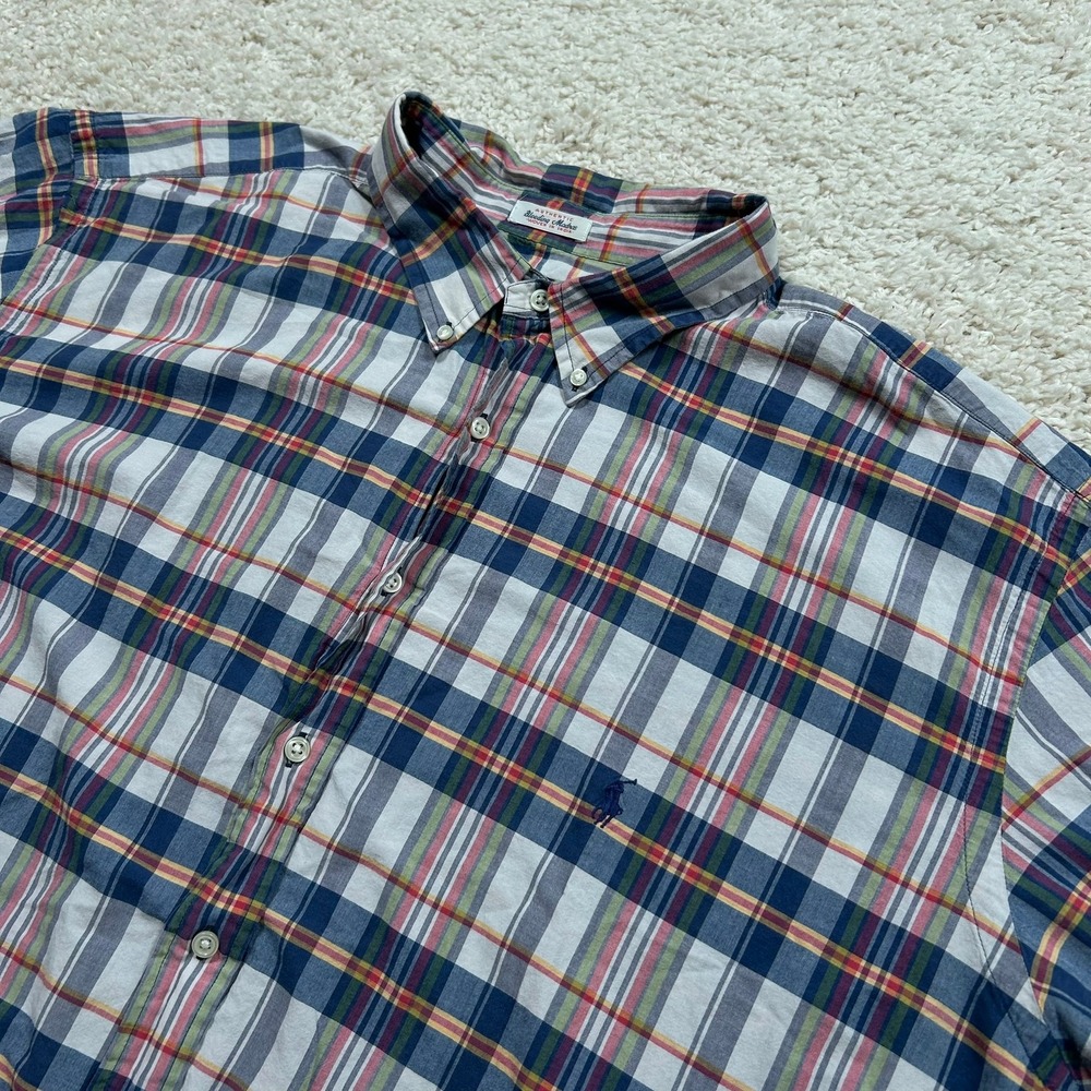 Ralph Lauren Button Down Shirt 3XLT Tall Bleeding Madras Plaid Short Sleeve